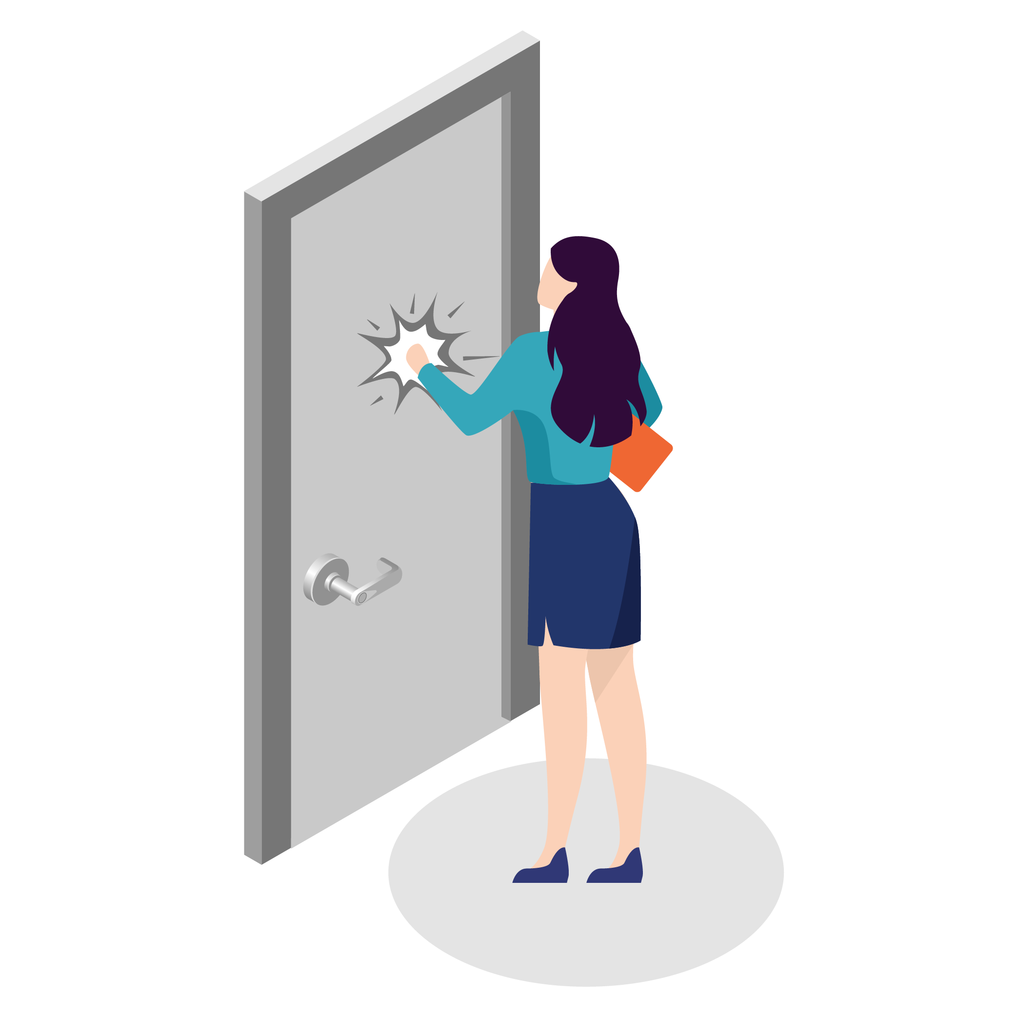 Cartoon image of a woman knocking on a door